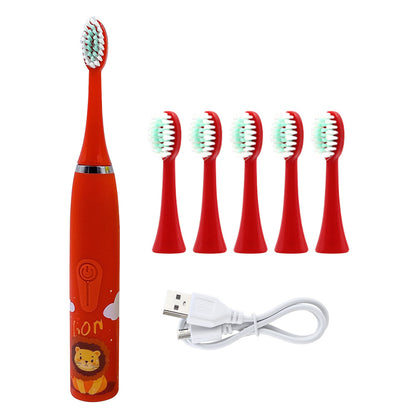 3-Speed Sonic Children's Electric Toothbrush USB Household Soft Bristle Brush Head Toothbrush Portable Cartoon Toothbrush Waterproof