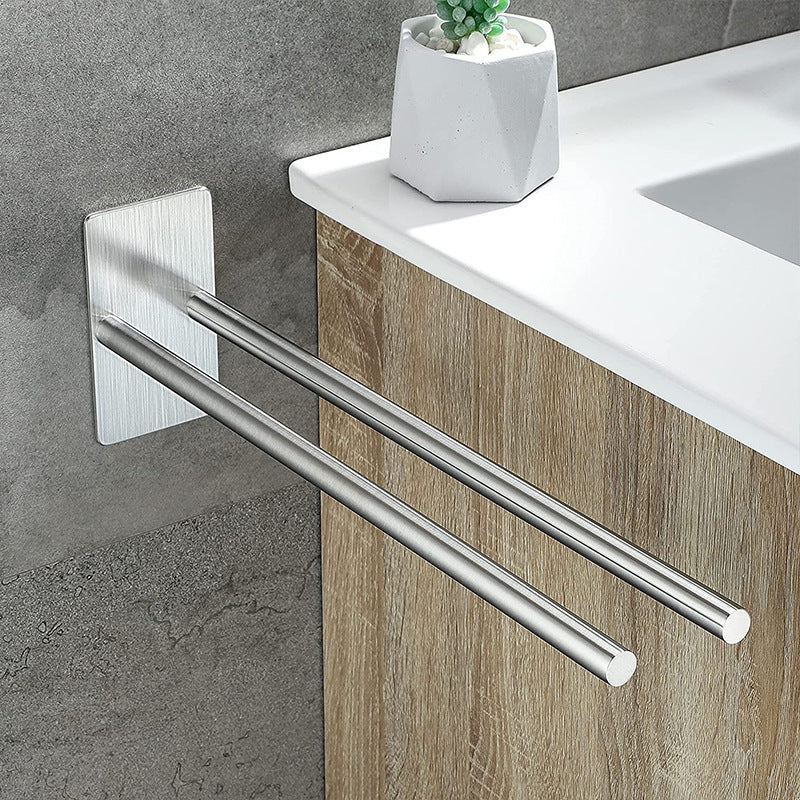 Self Adhensive Towel Rail W/O Drilling Bathroom Towel Bar Stainless Steel Two-Arm Towel Holder