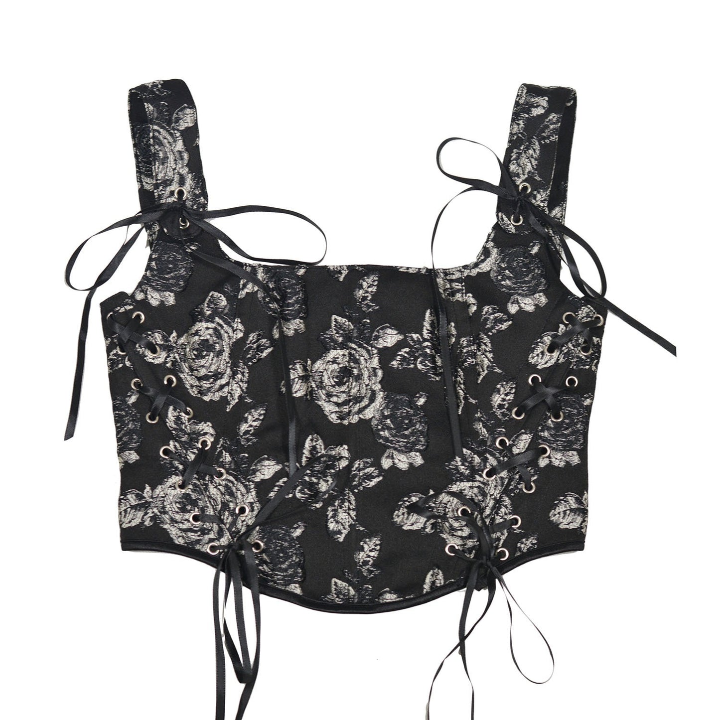 Black Rose Double Layer Fishbone Corset Waistband Retro Corset Outerwear