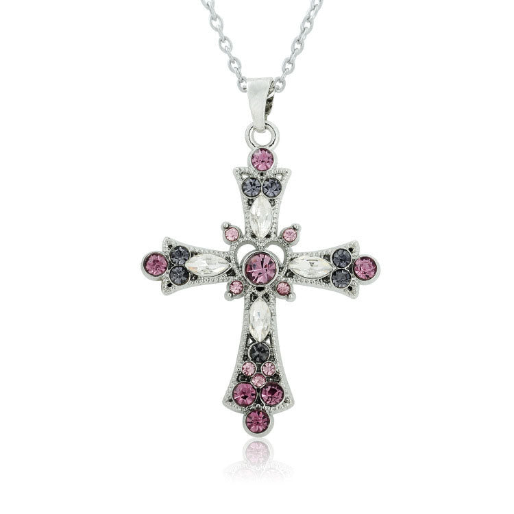 Bohemian Style Crystal Diamond Color Cross Pendant Girls Clavicle Necklace Jewelry