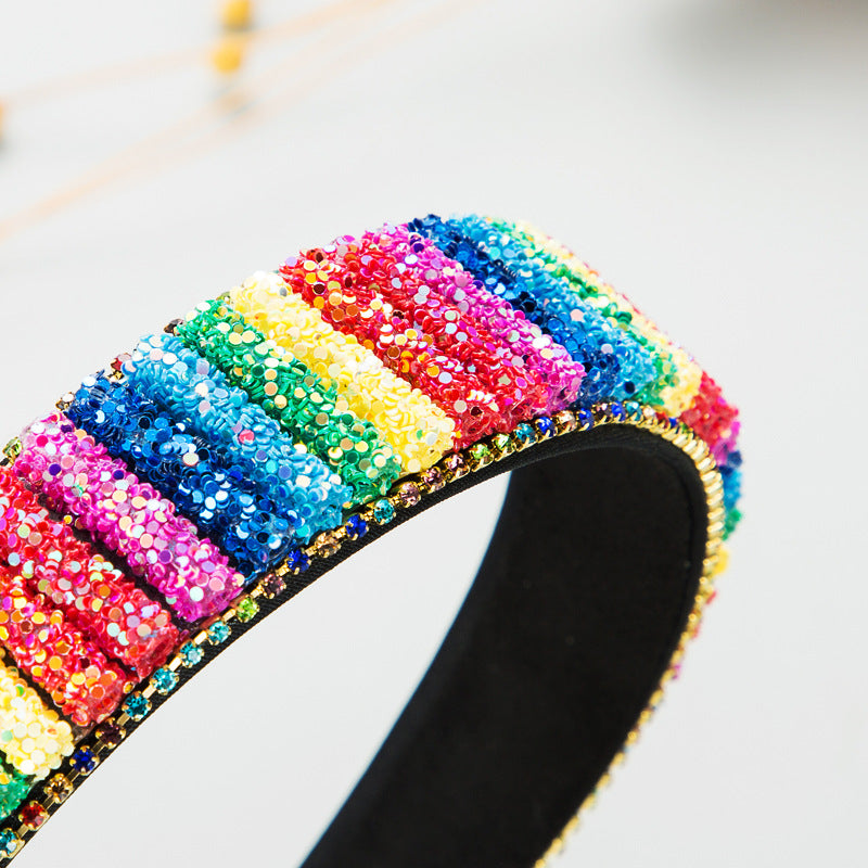 New Dream Girl Rainbow Sequins With Colorful Rhinestones Fabric Headband Fashion Sweet Hair Accessories