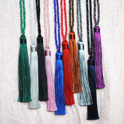 Colorful Velvet Thread Pendant Crystal Tassel Sweater Chain Women's Handmade Long Necklace Jewelry