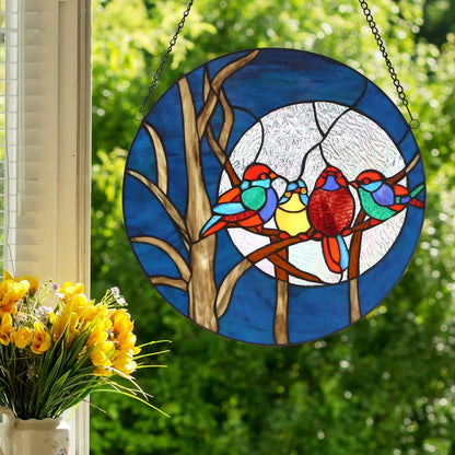 Four Birds Stained Glass Window Ornament Art Hanging Chain Glass Stained Artwork