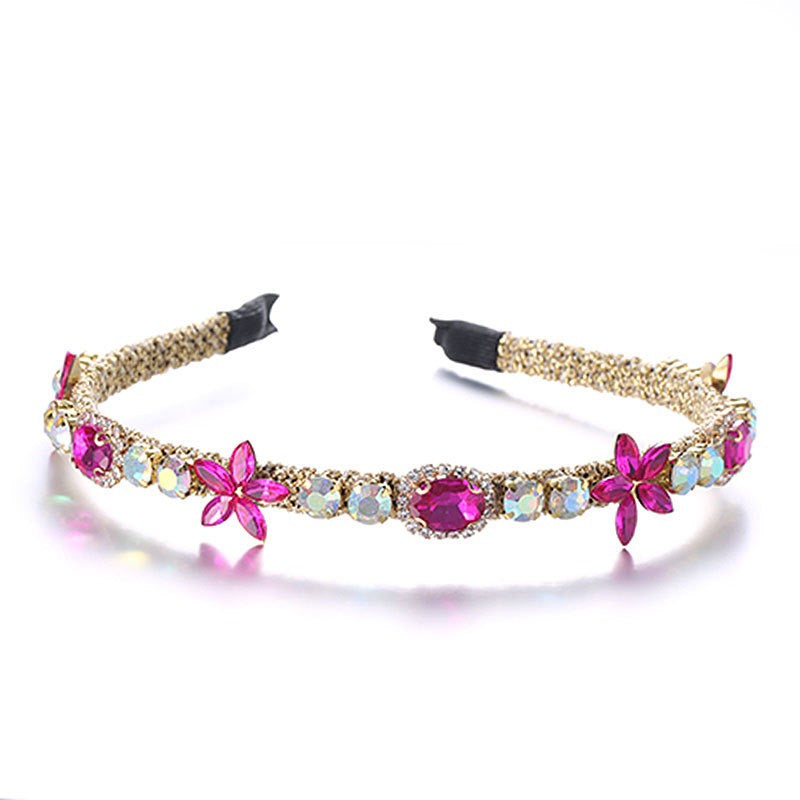 Crystal flower set with colorful glass diamond fine edge hair hoop