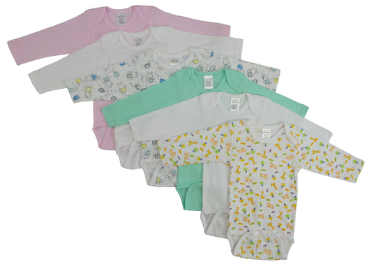 Girls' Long Sleeve Printed Onesie Variety 6 Pack