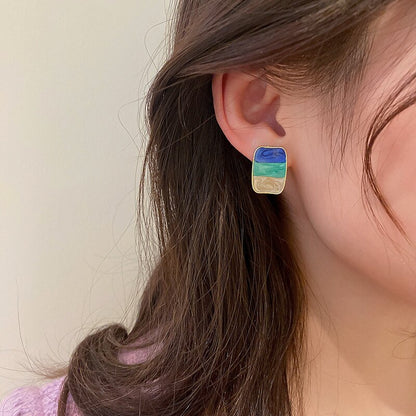 Silver Needle Colorful Oil Dripping Geometric Earrings Korean Minority Design Fashion Earrings Retro Temperament Simple Earrings