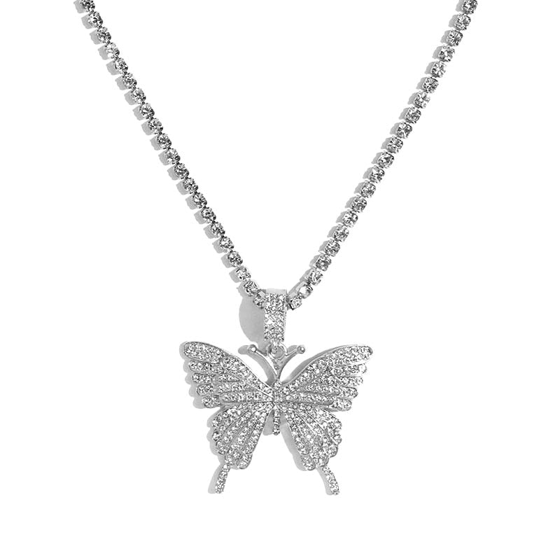 Kasajewel Gold Silver Color Butterfly Pendant Necklace Female Shiny Crystal Clavicle Chain Fashion New Design Jewelry Party Gift