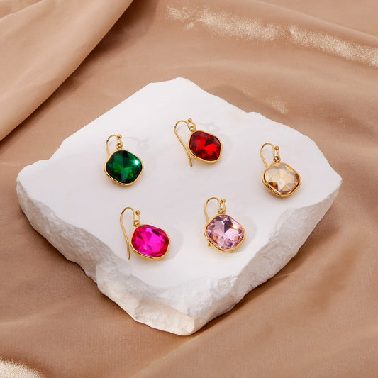 Square Zirconia Multicolor Earrings Gold Stud Earrings Earrings Earrings Jewelry