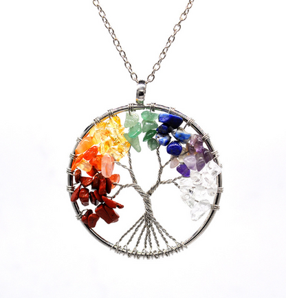 sedmart Tree of Life Pendant Amethyst Rose Crystal Necklace Gemstone Chakra Jewelry