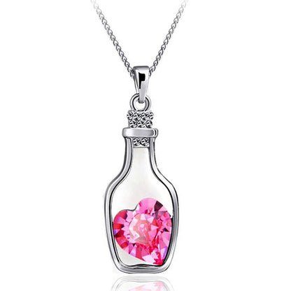 Punk Pink Blue Collares Men Wish Bottle Crystal Heart Pendant Necklace For Women Chain Jewelry Statement collier