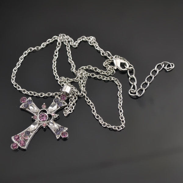 Bohemian Style Crystal Diamond Color Cross Pendant Girls Clavicle Necklace Jewelry