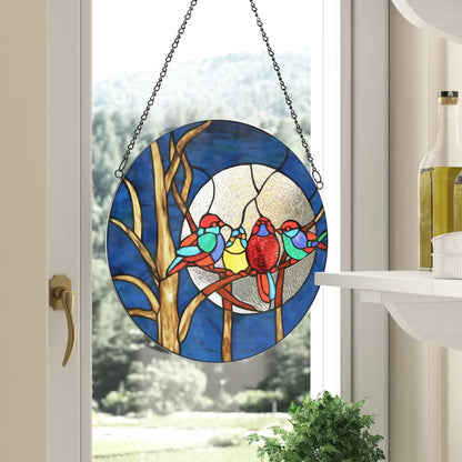 Four Birds Stained Glass Window Ornament Art Hanging Chain Glass Stained Artwork