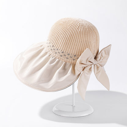 Big Brim Hat Outdoor UV Protection Big Head Sun Hat Silver Silk Thread Rear Opening Bow Sun Hat