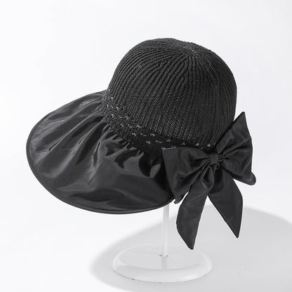 Big Brim Hat Outdoor UV Protection Big Head Sun Hat Silver Silk Thread Rear Opening Bow Sun Hat