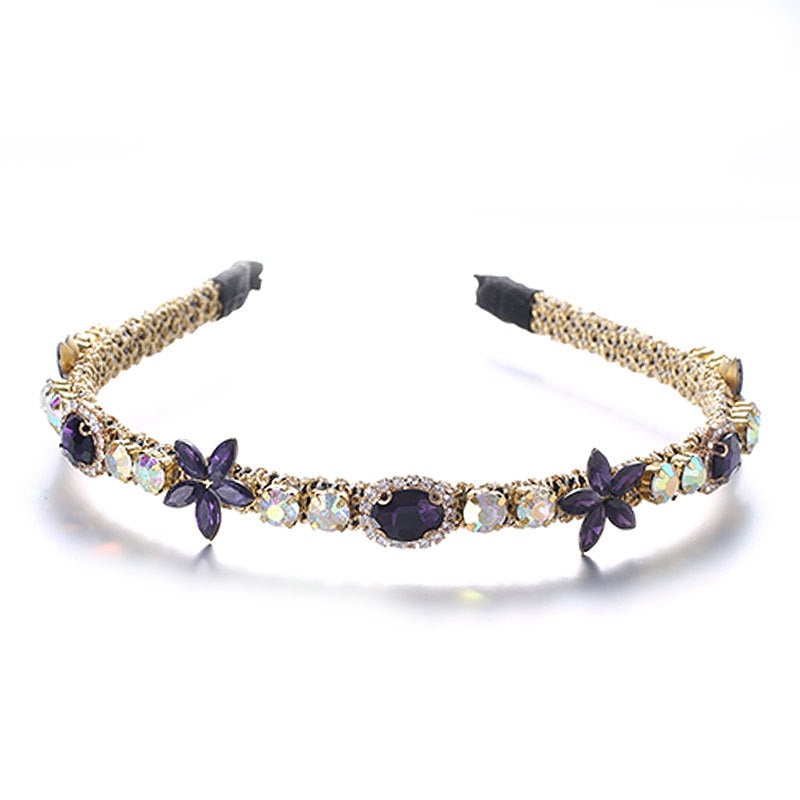 Crystal flower set with colorful glass diamond fine edge hair hoop