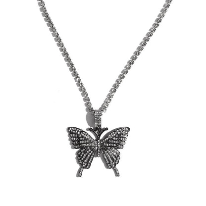 Kasajewel Gold Silver Color Butterfly Pendant Necklace Female Shiny Crystal Clavicle Chain Fashion New Design Jewelry Party Gift