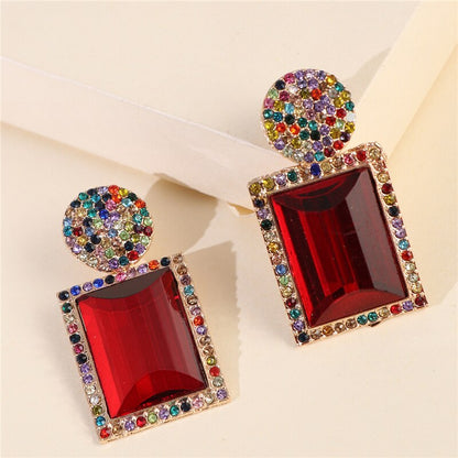 JURAN Colorful Square Rhinestone Statement Earring for Women Trendy Luxury Geometric Rainbow Earring Fashion Jewelry Trend