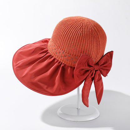 Big Brim Hat Outdoor UV Protection Big Head Sun Hat Silver Silk Thread Rear Opening Bow Sun Hat