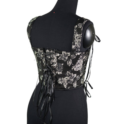 Black Rose Double Layer Fishbone Corset Waistband Retro Corset Outerwear