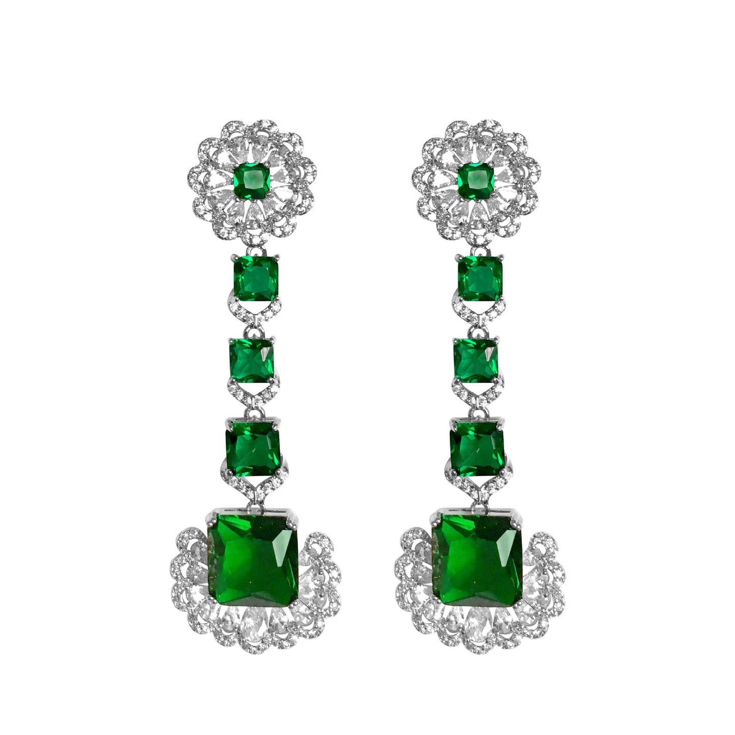 Retro Luxurious Green Square Earrings Trend Tassel Women Crystal Jewelry Top Quality Cubic Zirconia Fashion Friends Gift