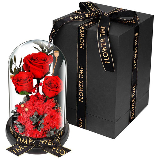 Valentine's Day Gift Practical Immortal Flowers Dried Roses Glass Cover Gift Box Creative Ornaments Immortal Flowers