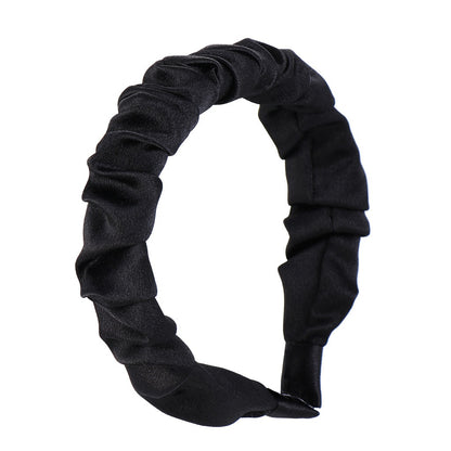 Multi color retro solid satin pleated hair compression headband