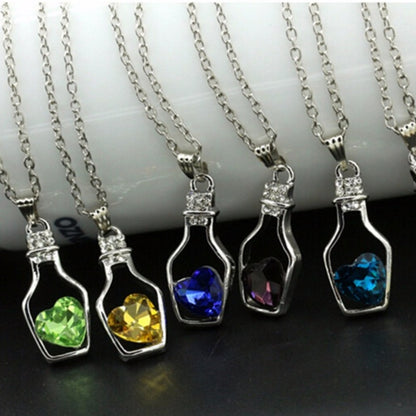 Punk Pink Blue Collares Men Wish Bottle Crystal Heart Pendant Necklace For Women Chain Jewelry Statement collier