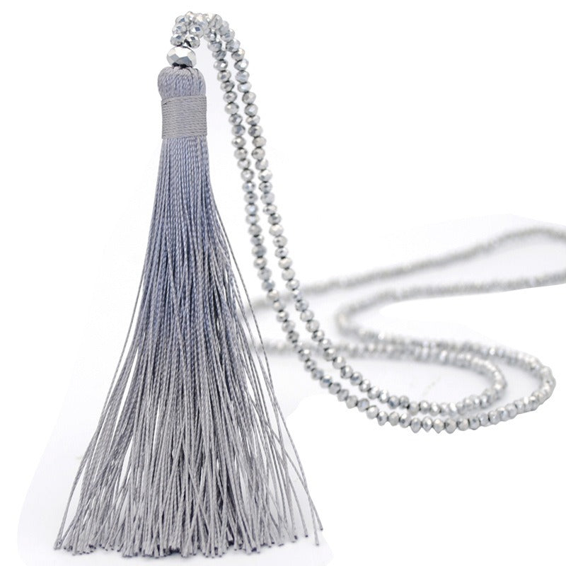 Colorful Velvet Thread Pendant Crystal Tassel Sweater Chain Women's Handmade Long Necklace Jewelry