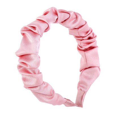 Multi color retro solid satin pleated hair compression headband