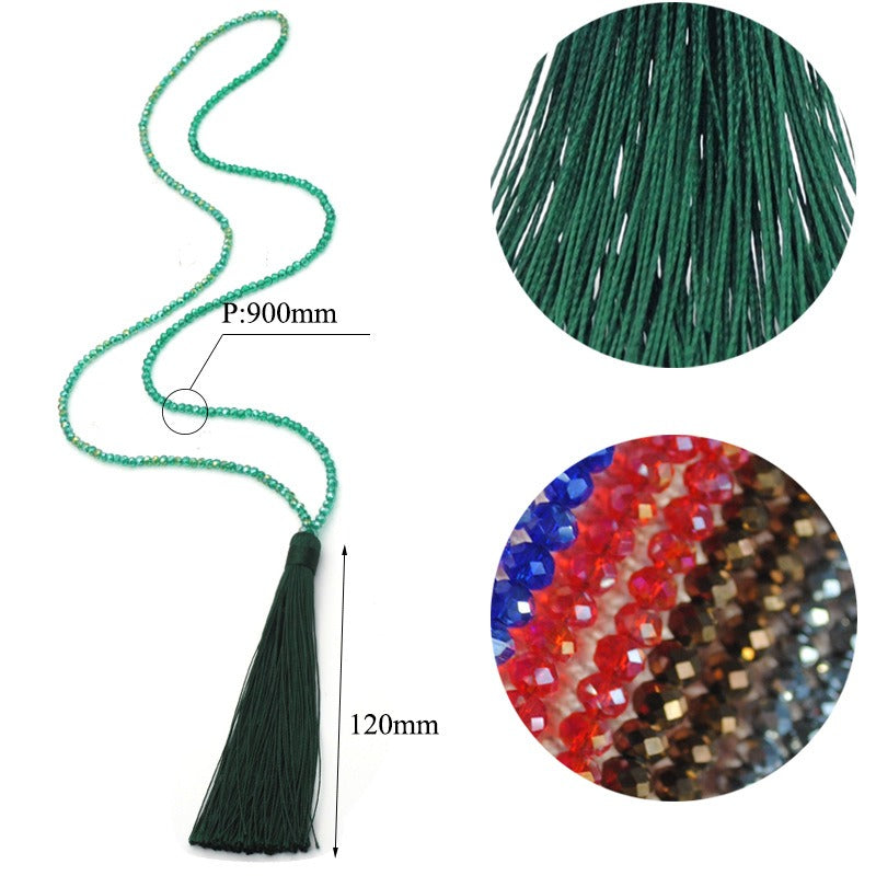 Colorful Velvet Thread Pendant Crystal Tassel Sweater Chain Women's Handmade Long Necklace Jewelry