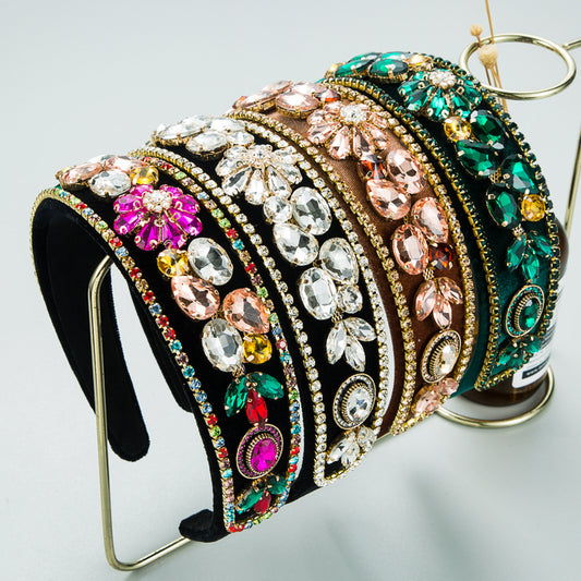 Hair Hoop New Fashion Colorful Crystal Handmade Full Diamond Fabric Hair Hoop Inlaid Glass Diamond Shiny Prom Head Hoop