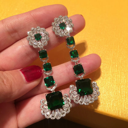 Retro Luxurious Green Square Earrings Trend Tassel Women Crystal Jewelry Top Quality Cubic Zirconia Fashion Friends Gift