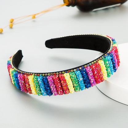 New Dream Girl Rainbow Sequins With Colorful Rhinestones Fabric Headband Fashion Sweet Hair Accessories