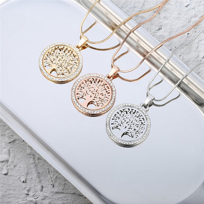 Hot Tree of Life Crystal Round Small Pendant Necklace Gold Silver Color Bijoux Collier Elegant Women Jewelry Gifts