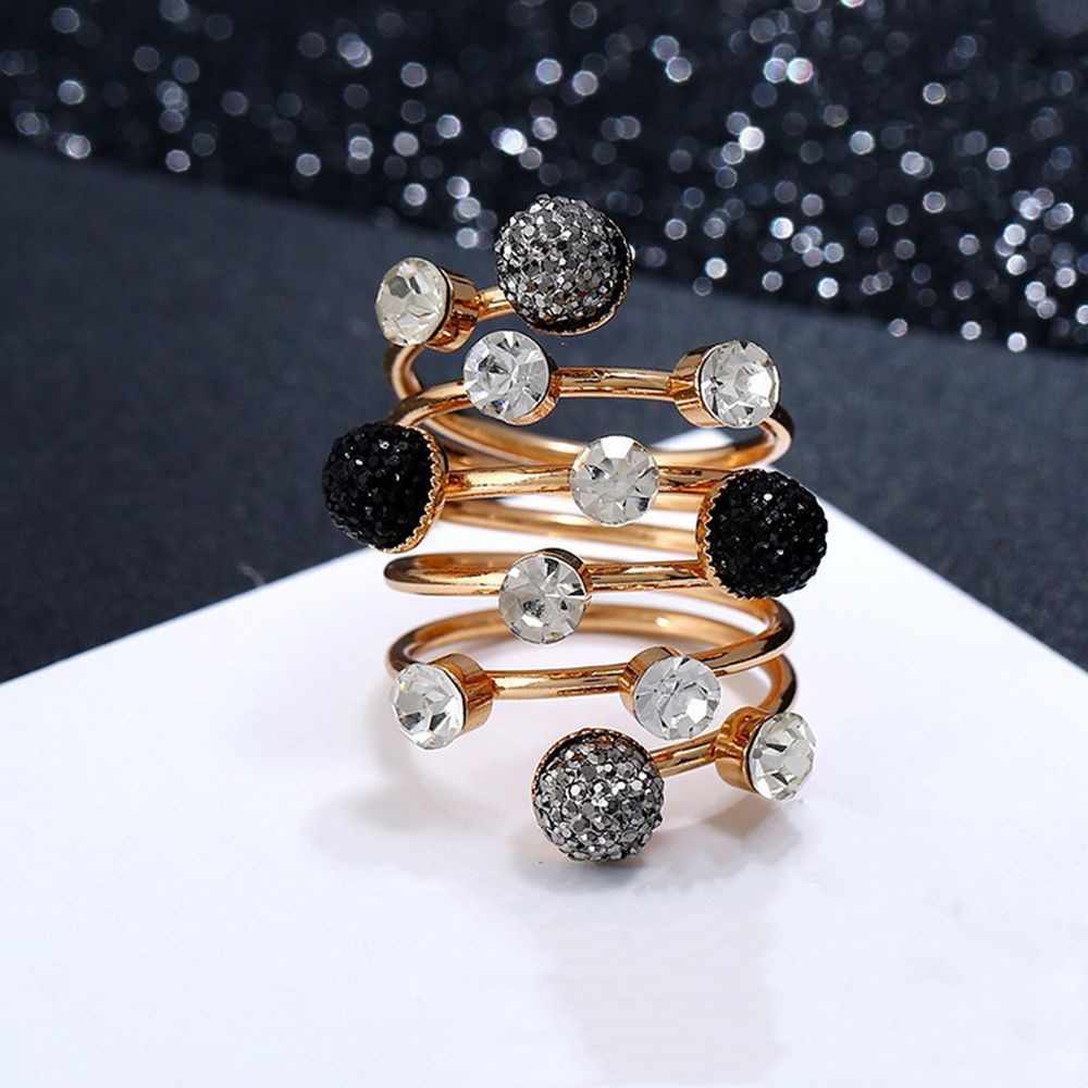 Punk Antique Black Crystal Stone Opening Gold Rings Set for Women Men Adjustable Gothic Statement Party Jewelry