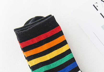 Rainbow Striped Patterned Funny Short Socks Women Cool Cotton Harajuku Socks Female Fashion Colored Happy Sock