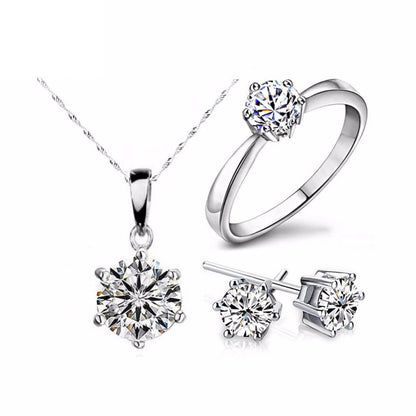 Silver Color Fashion Jewelry Sets Cubic Zircon Statement Necklace & Earrings Rings Wedding Jewelry for Women Gift