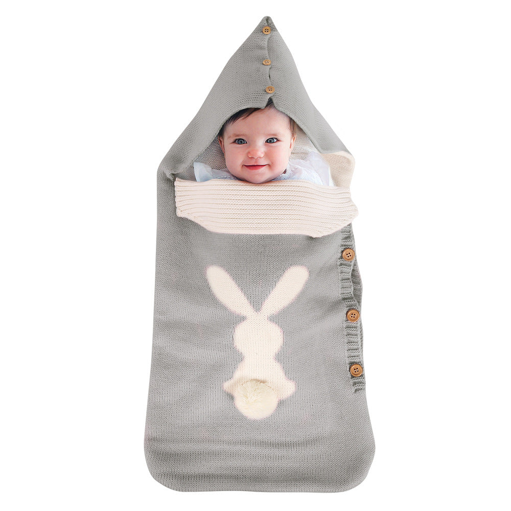 New Solid Color Baby Knitted Rabbit Button Sleeping Bag Outdoor Stroller Wool Baby Sleeping Bag