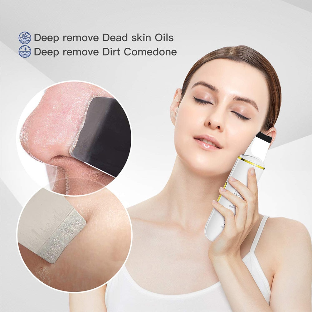 Ultrasonic Skin Scrubber Facial Cleaner Ion Acne Blackhead Remover Peeling Shovel Cleaner Facial Massager Face Lift Machine