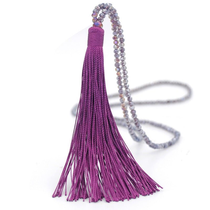 Colorful Velvet Thread Pendant Crystal Tassel Sweater Chain Women's Handmade Long Necklace Jewelry