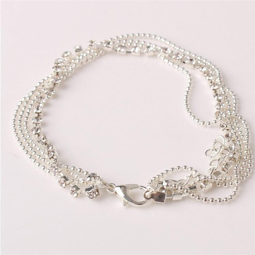 Women Girl Multi Layer Silver Crystal Ball Bracelet Anklet Ankle Foot Chain Women Jewelry