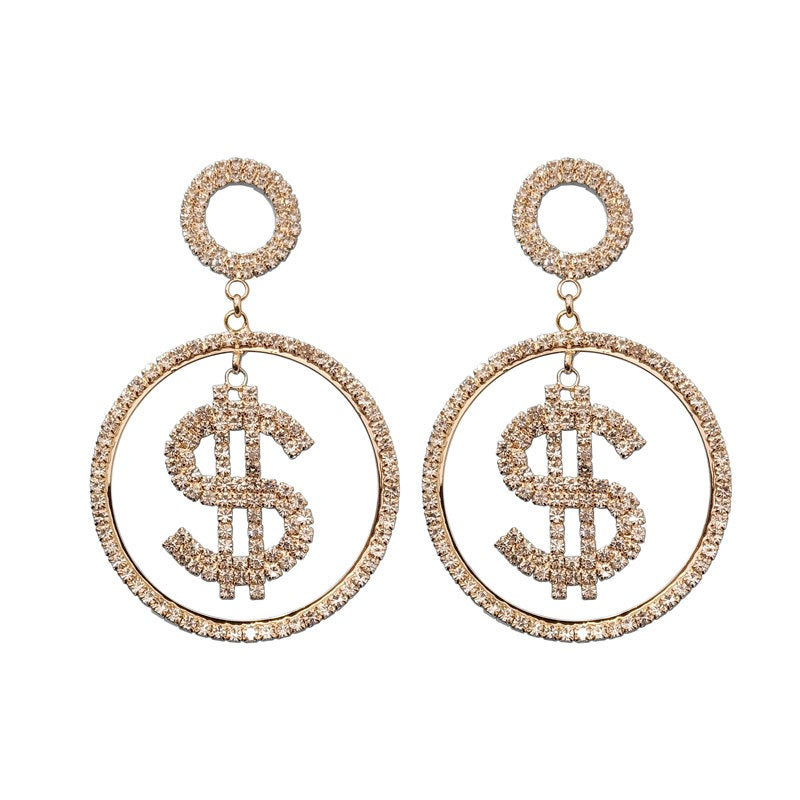 Dollar $Letter Symbol Coin Rhinestone Exaggerated Earrings Earrings Earstuds Earrings