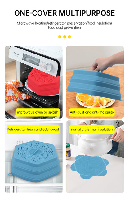 Microwave Oven Anti Spluttering Lid Collapsible Silicone Microwave Food Cover with Plate Microwave Cover lids