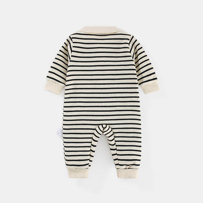 Baby Clothes Spring And Autumn New Boy Baby Clothes Striped Bear Newborn Clothes Lapel Baby Onesie