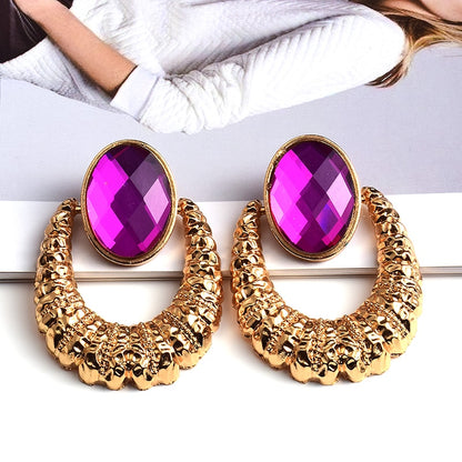 Earrings New Oval Alloy Crystal Diamond Jewelry Round