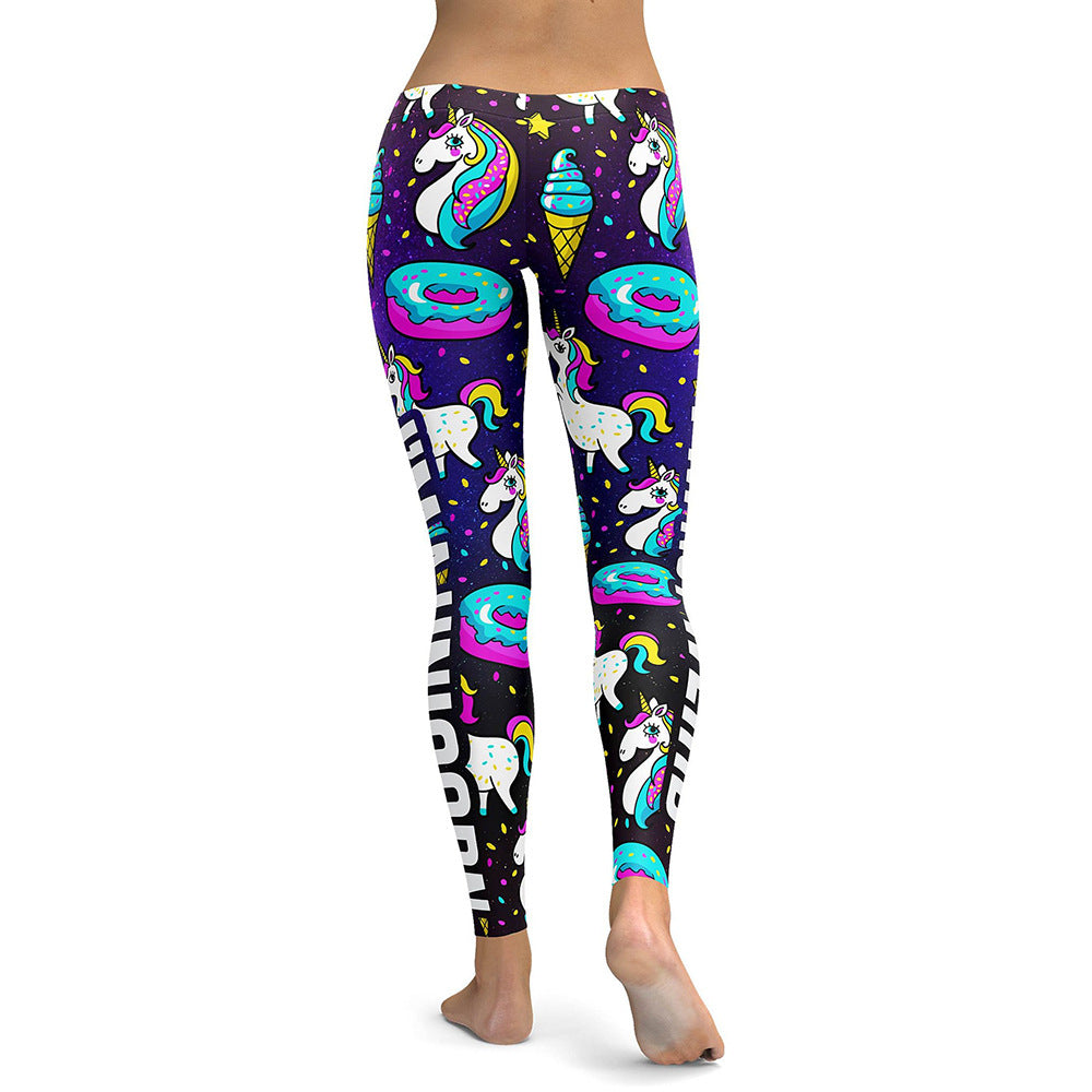 Arrival Unicorn Leggings Women Ice Cream Rainbow Letters Ring Digital Print Leggins Plus Size Workout Legging