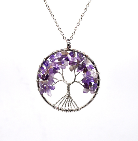 sedmart Tree of Life Pendant Amethyst Rose Crystal Necklace Gemstone Chakra Jewelry