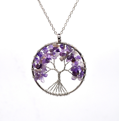 sedmart Tree of Life Pendant Amethyst Rose Crystal Necklace Gemstone Chakra Jewelry