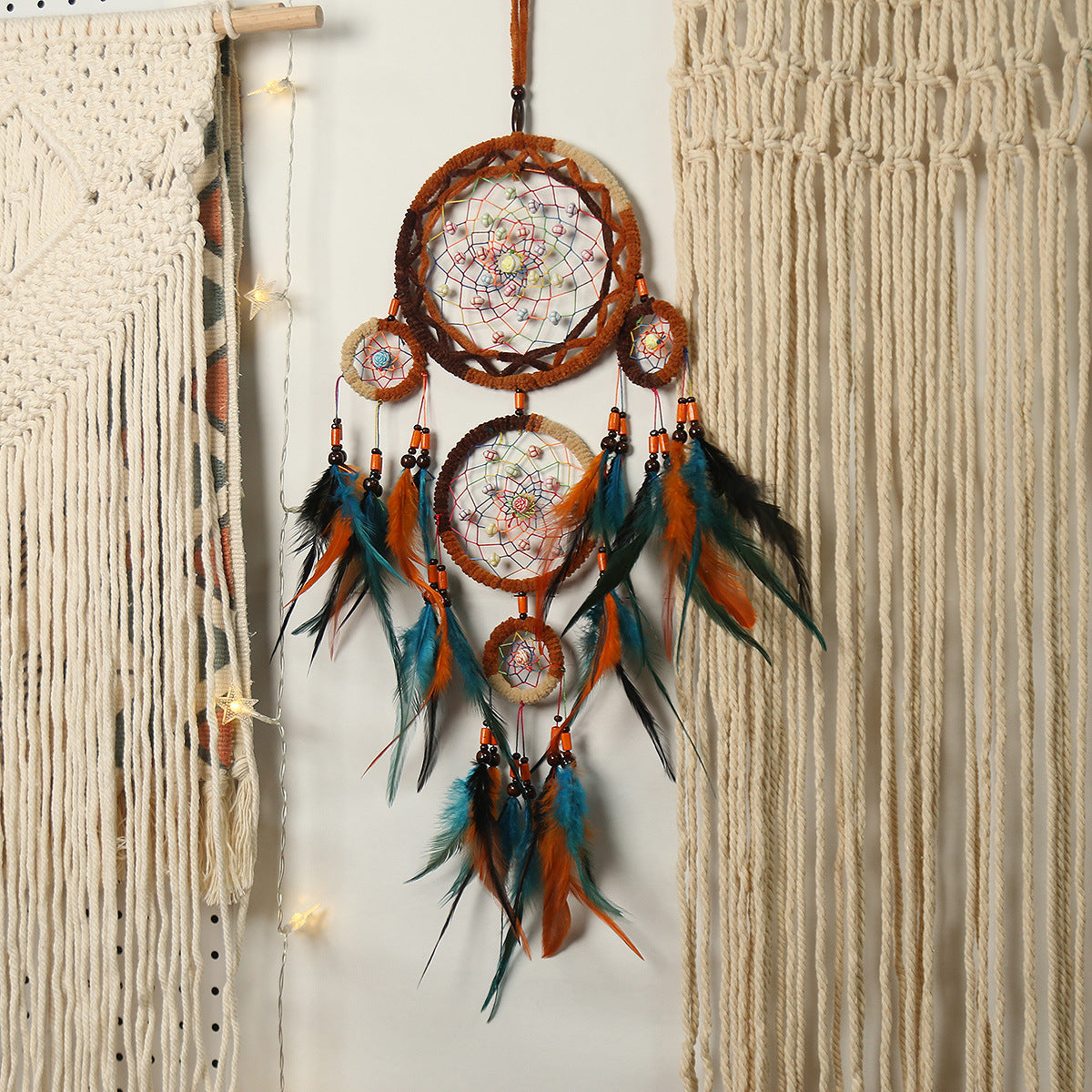 Five Ring Dream Catcher Feather Pendant Handicraft Making Wind Chimes Creative Gifts Home Wall Decoration