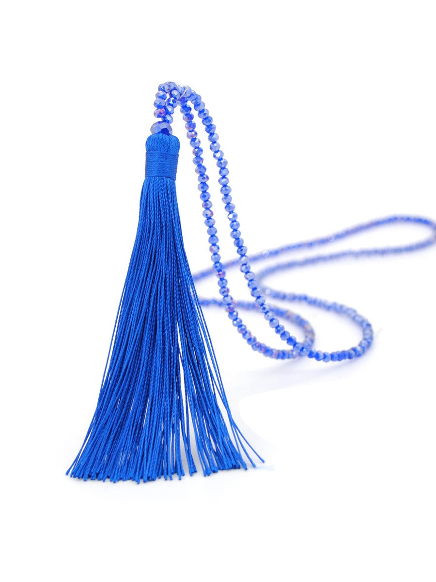 Colorful Velvet Thread Pendant Crystal Tassel Sweater Chain Women's Handmade Long Necklace Jewelry